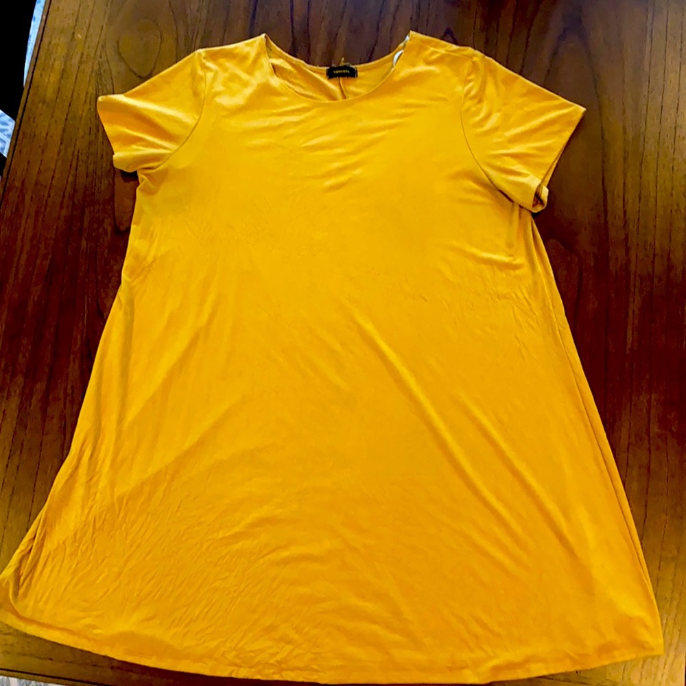 XL, Espresso, Faux Suede, Yellow, T-Shirt Dress, Short Sleeve, Barely Worn
